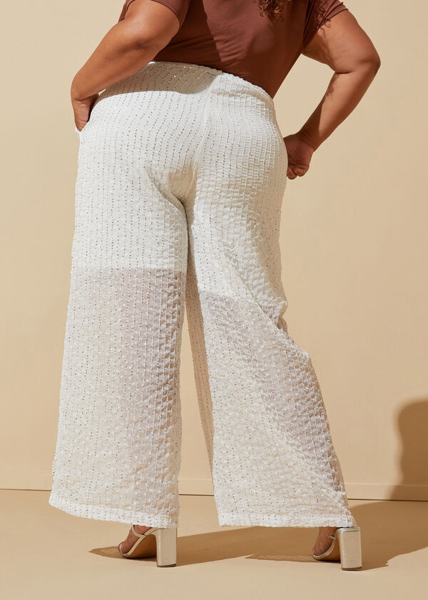 Sequined Straight Leg Pants, White image number 1