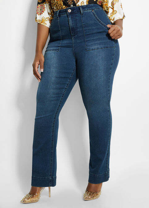 Dark Wash Mid-Rise Bootcut Jeans, Dk Rinse image number 0