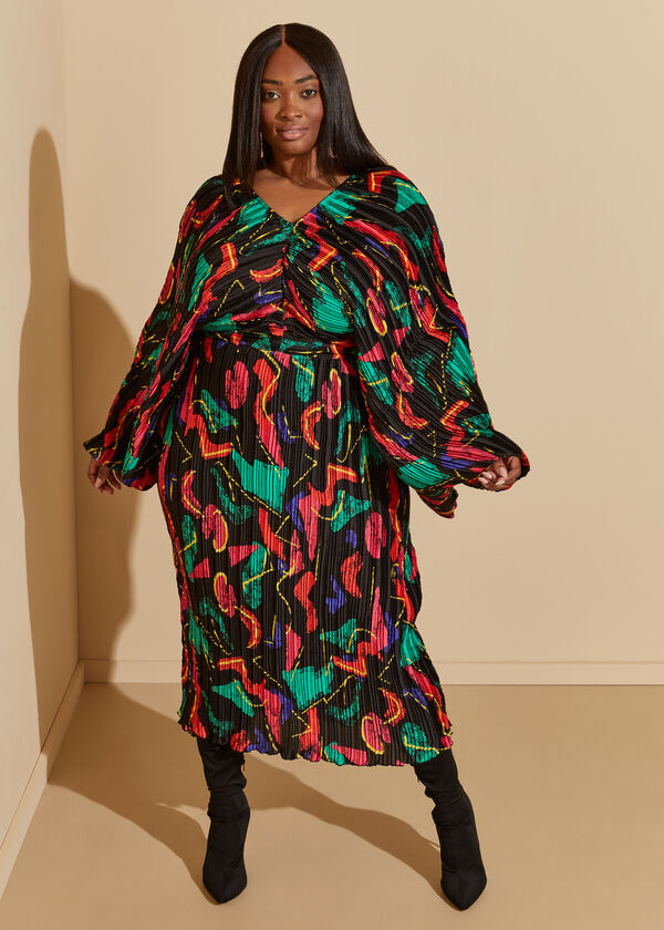Abstract Pleated Cocoon Dress, Multi image number 0