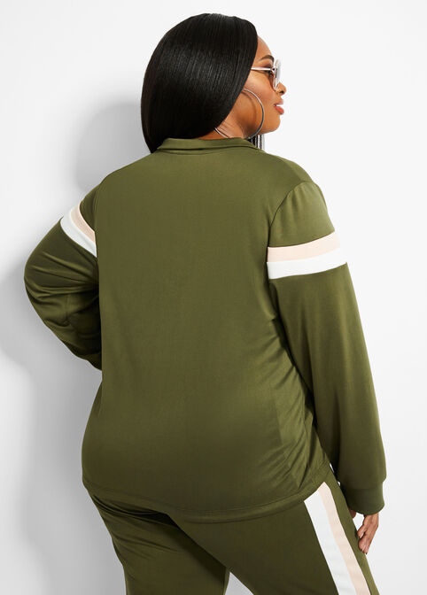 Chevron Zip Front Pullover Jacket, Olive image number 1