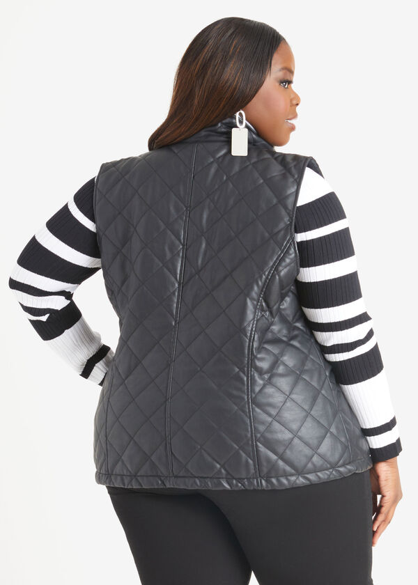 Quilted Faux Leather Vest, Black image number 1
