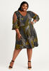 Abstract Split Sleeve Seamed Dress, Nugget Gold image number 0
