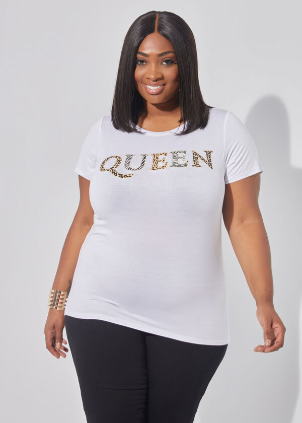 Queen Glittered Graphic Tee, White image number 0