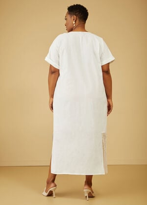 Fringed Linen Blend Maxi Dress, White image number 1
