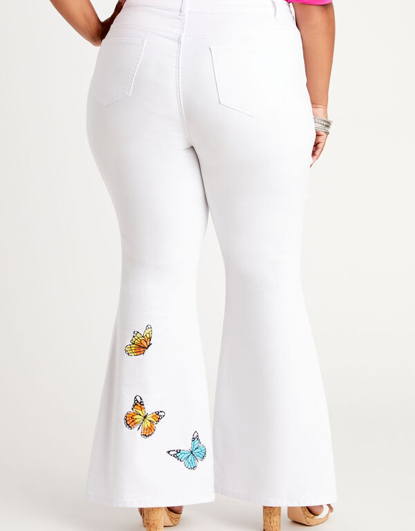 Embroidered Distressed Flare Jeans, White image number 1