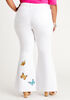 Embroidered Distressed Flare Jeans, White image number 1