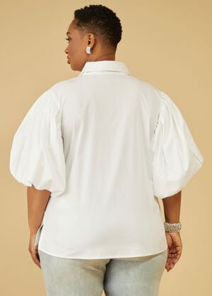 Crystal Puff Sleeved Shirt, White image number 1