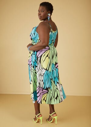 Cowl Neck Printed Midaxi Dress, Jade Lime image number 1