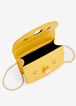 Chain Strap Faux Leather Flap Bag, Yellow image number 2