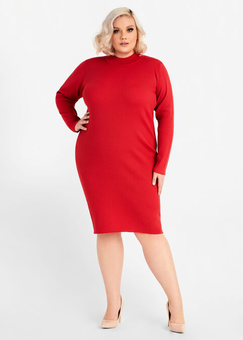 Cutout Mock Neck Sweater Dress, Barbados Cherry image number 0