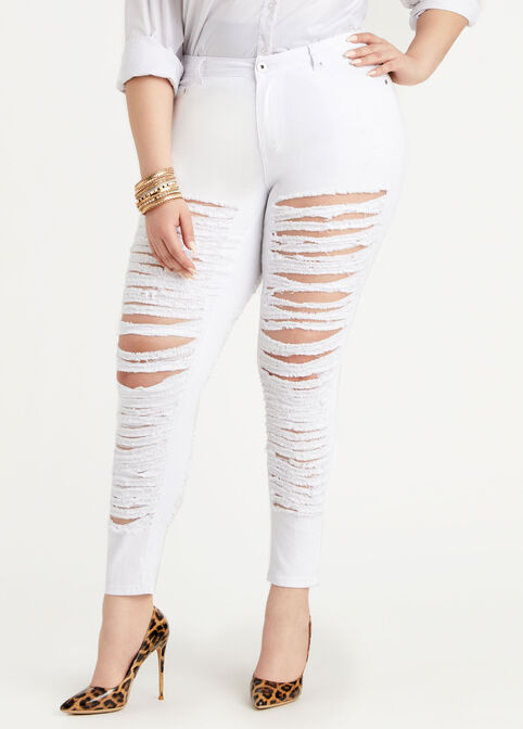 Distressed High Waist Skinny Jean, White image number 0