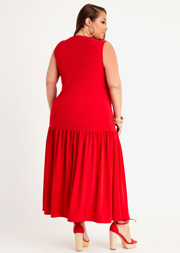Pintucked Jersey Midi Dress, Red image number 1