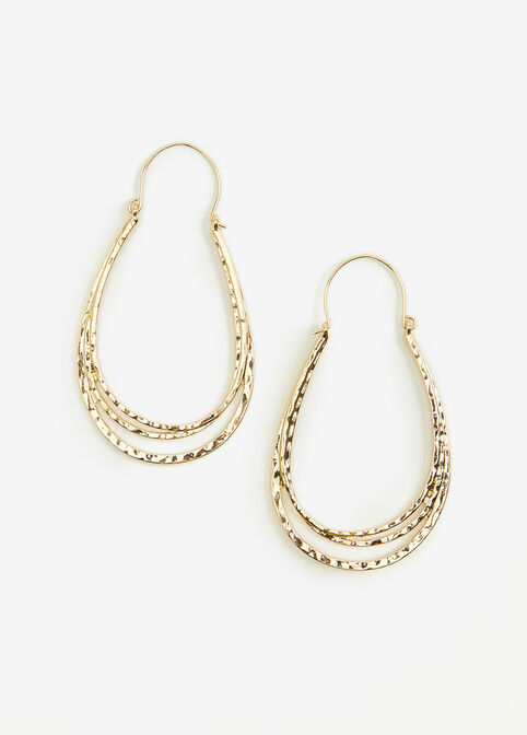 Hammered Gold Tone Hoop Earrings, Gold image number 0