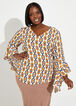 Geo Print Ruffled Crepe Blouse, Nugget Gold image number 0