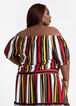 Stripe Puff Sleeve Tie Front Top, Tango Red image number 1