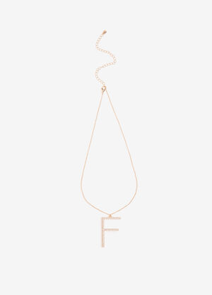 Pave Crystal F Initial Necklace, Gold image number 1