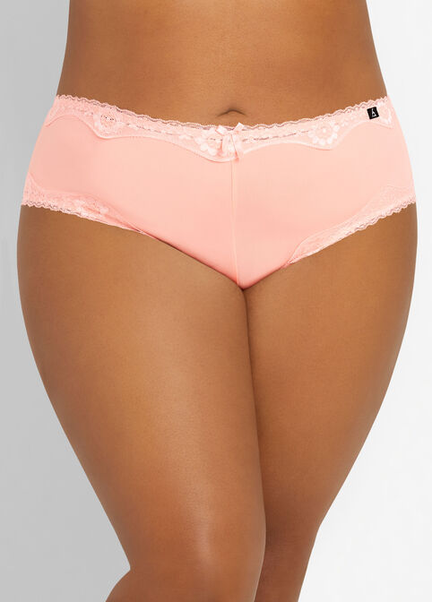 Micro & Lace Cheeky Brief Panty, Coral image number 0