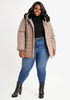 Faux Fur Lined Hooded Puffer Coat, Tan image number 2