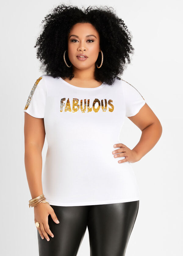 Sequin Fabulous Graphic Tee, White image number 0