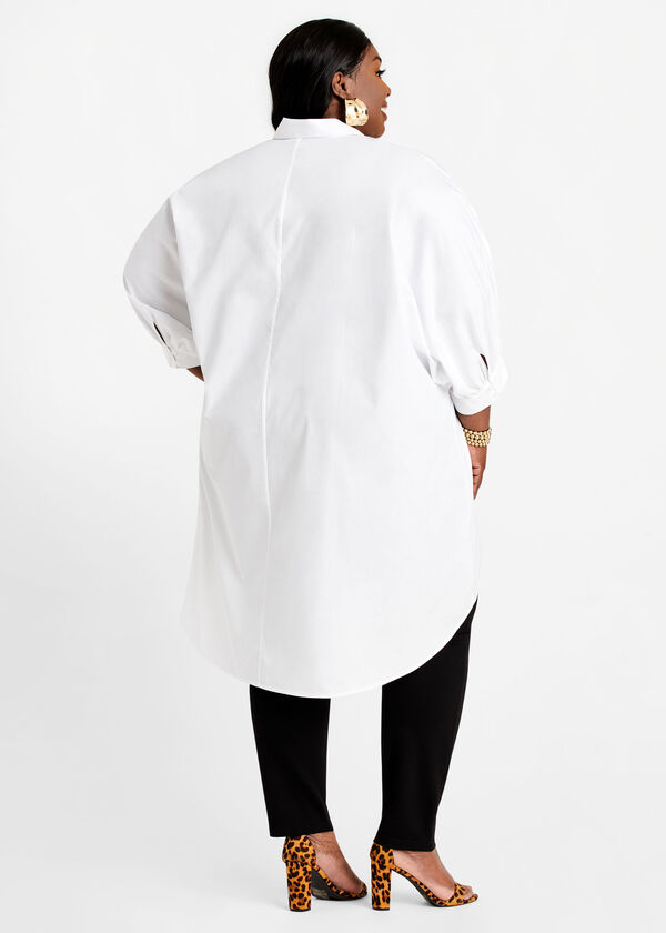 White Hi Low Button Up Duster Top, White image number 1