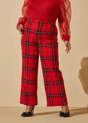 Plaid Straight Leg Trousers, Barbados Cherry image number 0