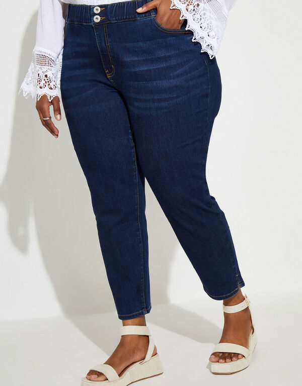 Mid Rise Two Button Skinny Jeans, Dk Rinse image number 0