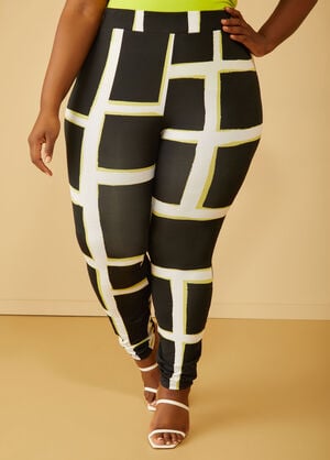 Abstract Print High Rise Leggings, Black White image number 0