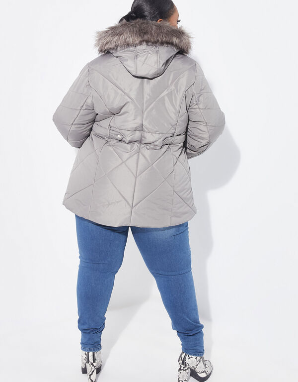 Faux Fur Hooded Puffer Coat, Charcoal image number 1