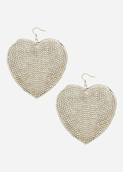 Rhinestone Heart Drop Earrings, Silver image number 0