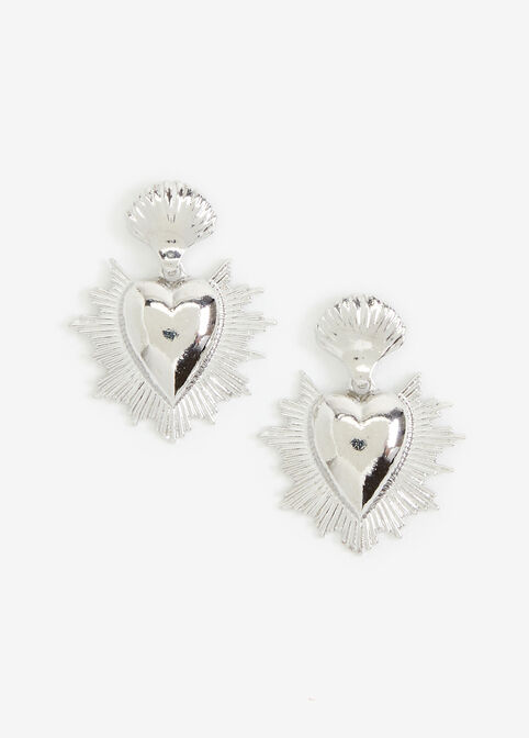 Silver Heart Burst Drop Earrings, Silver image number 0
