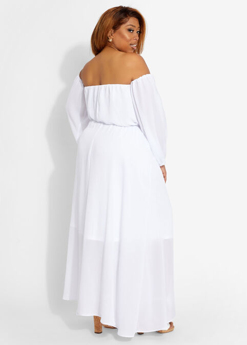 Belted Off The Shoulder Midi Dress, White image number 1