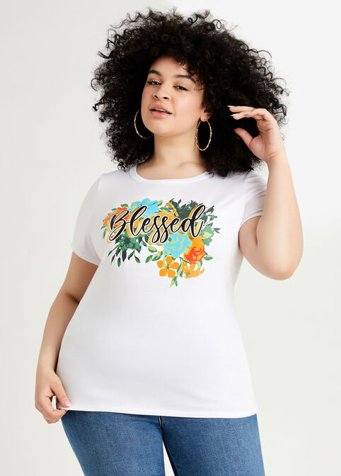Metallic Blessed Floral Graphic Tee, White image number 0
