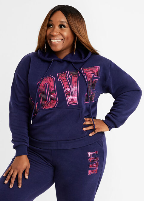 Sequin Love Active Hoodie, Royal Blue image number 0
