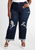 Plus Size straight leg jeans distressed denim acid wash image number 0
