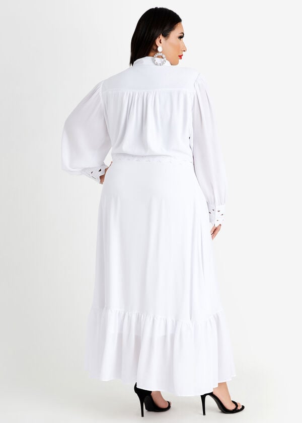Cutout Lace Trim Maxi Shirtdress, White image number 1