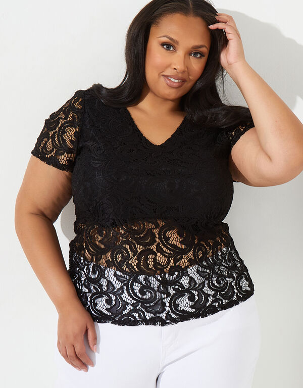 Stretch Lace Top, Black image number 0