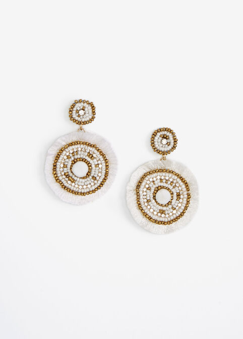 Pave & Beads Fringe Drop Earrings, White image number 0