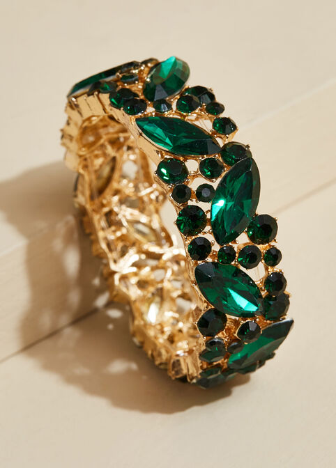 Crystal Gold Tone Stretch Bracelet, Abundant Green image number 2