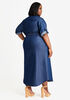 Belted Chambray Maxi Shirtdress, Denim image number 1