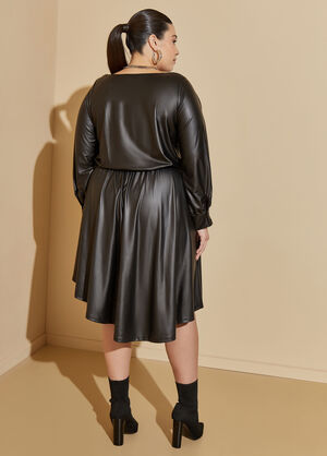 Coated Asymmetric A Line Dress, Black image number 1