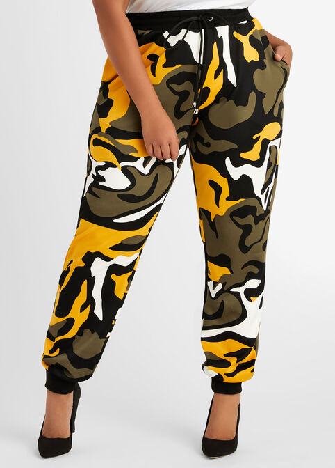 Camo Hi Rise Athleisure Joggers, Nugget Gold image number 0