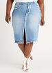 Frayed Edge Denim Slit Front Skirt, Medium Blue image number 0