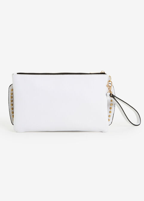 Studded Bow Faux Leather Clutch, White image number 1