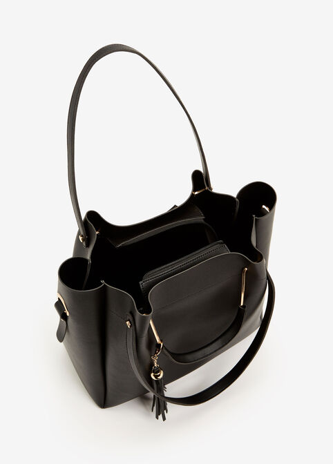 Convertible Faux Leather Tote, Black image number 2