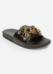 Trendy Faux Leather Jewel Embellished Slides Slippers image number 0