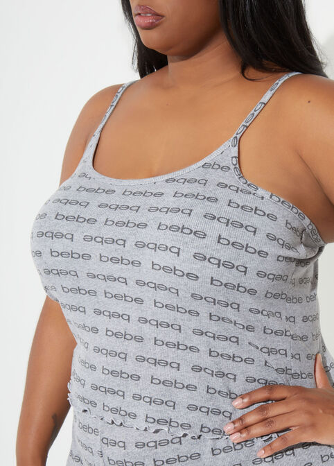 Bebe Logo Print Pajamas Short Set, Heather Grey image number 2