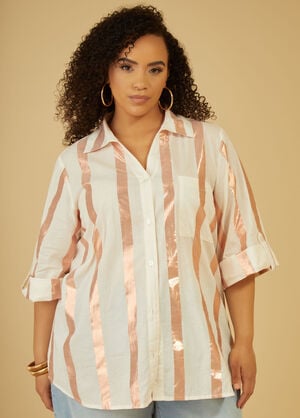 Metallic Striped Shirt, White image number 0