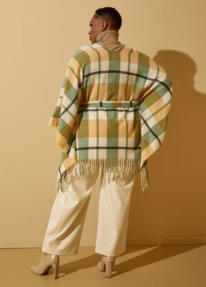 Belted Plaid Poncho, Multi image number 1