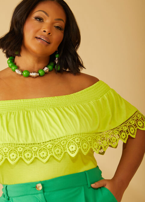Layered Off The Shoulder Top, LIME PUNCH image number 2