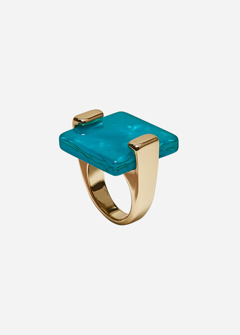 Square Resin Ring  - Color: Viridian Green, Size: N/S, Viridian Green image number 0